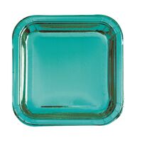 Glitz Caribbean Teal Foil  Square Paper Plates 22cm 8 Pack