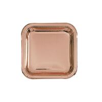 Glitz Rose Gold Foil  Square Paper Plates 22cm 8 Pack
