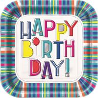 Colourful Birthday Foil Stamped Paper Plates 23cm 8 Pack