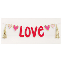 Red & Gold Foil Love Heart Banner With Foil Tassels 2.2m