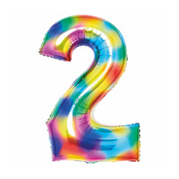 Large Number 2 Bright Rainbow Foil Balloon 55cm w x 86cm Foil Balloon