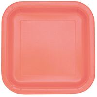 Coral Square Paper Plates 22cm 14 Pack