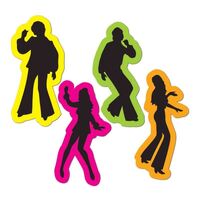 70's Retro Male & Female Black & Neon Silhouettes Cutouts 4 Pack
