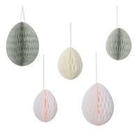 Hey Bunny Pastel Honeycomb Hanging Easter Egg Decorations 5 Pack