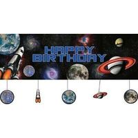  Space Blast Giant Party Banner Happy Birthday Plastic & Cardboard Cutouts (152cm x 51cm) 