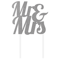 Cake Topper Mr & Mrs Silver Glittered