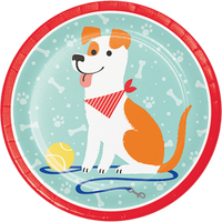 Dog Party Dinner Plates Paper 22cm 8 Pack