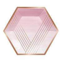 Rose All Day Banquet Plates Hexagonal Stripes Rose Gold Foil 25cm 8 Pack