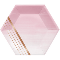 Rose All Day Lunch Plates Hexagonal Stripes Rose Gold Foil 20cm 8 Pack