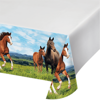 Horse and Pony Tablecover Plastic Border Print 137cm x 259cm