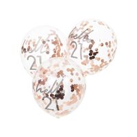 Mix It Up Rose Gold Confetti Filled 'Hello 21' Balloons 30cm 5 Pack