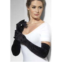 Long Black Velveteen Gloves