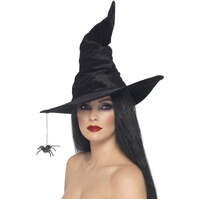 Black Velour Witch Hat with Spider