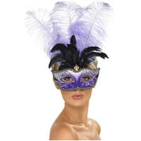 Venetian Colombina Eyemask with Multicolour Plume