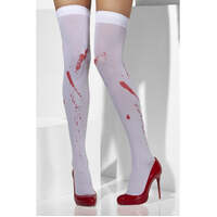 White Opaque Hold Ups with Blood Stain Print
