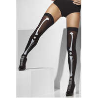 Black Skeleton Print Opaque Hold Ups