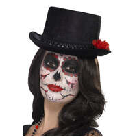 Black Day of the Dead Top Hat with Roses