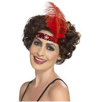 Red Flapper Headband with Feather
