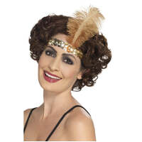 Gold Flapper Headband with Feathe