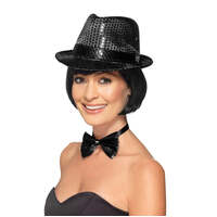 Black Sequin Trilby Hat