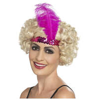 Pink Flapper Headband with Feather