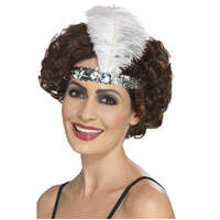 Silver Flapper Headband with Feather