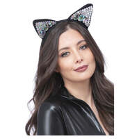 Jewelled Black Cat Ear Headband
