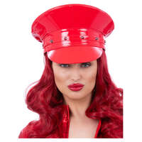 Fever Deluxe Red Wetlook Studded Captains Hat