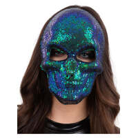 Two Tone Blue & Green Sequin Skull Mask