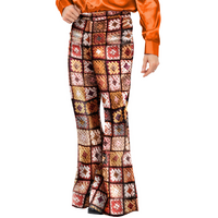 Mens 60s Vintage Crochet Print Flared Trousers