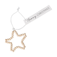 White Christmas Wooden Beaded Star Gift Tags 5 Pack