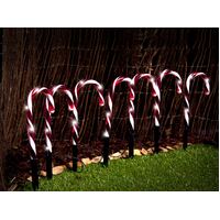 Solar Mini Candy Cane Path Lghts Warm White 8 Pack