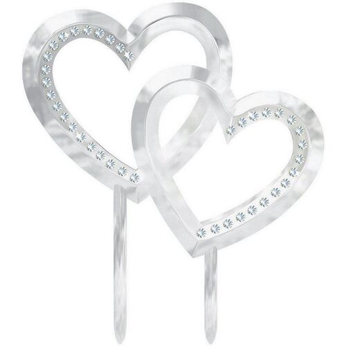 Cake Topper Double Heart Plastic with Gems