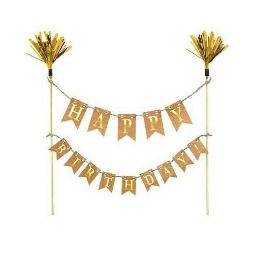 Cake Topper Happy Birthday Gold Banner Kit