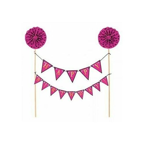 Cake Topper Happy Birthday Pink Banner Kit