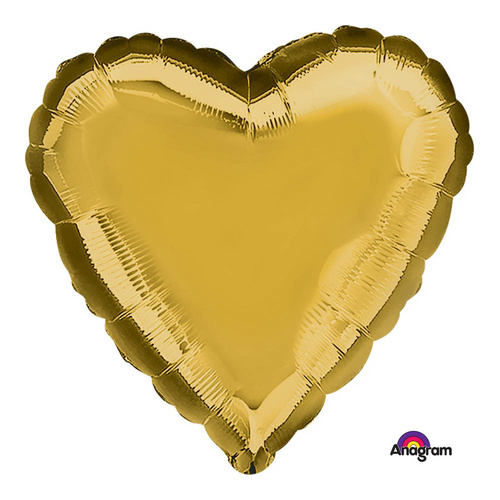 45cm Standard Heart HX Metallic Gold Foil Balloon