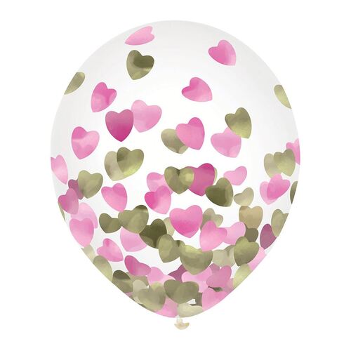 30cm Latex Balloons & Confetti Hearts 6 Pack