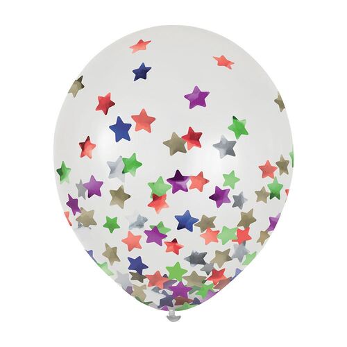 30cm Latex Balloons & Confetti Stars 6 Pack