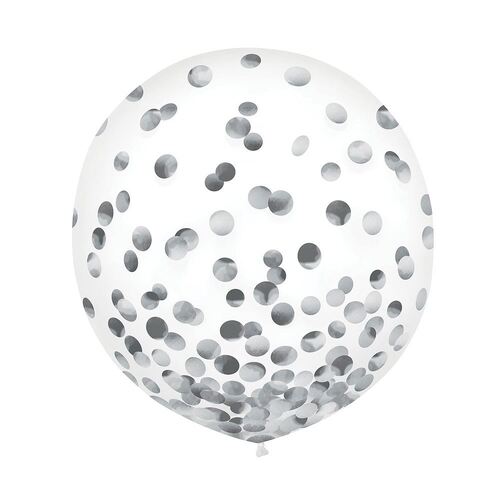 60cm Latex Balloons & Confetti Silver
