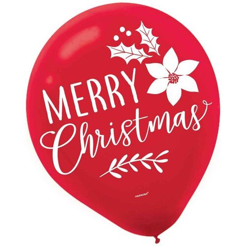 30cm Traditional Christmas Assorted Printed Latex Balloons 15 Pack