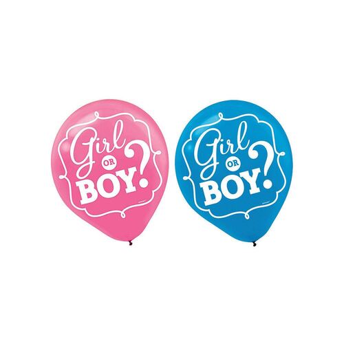 Girl or Boy? 30cm Latex Balloons Gender Reveal 15 Pack