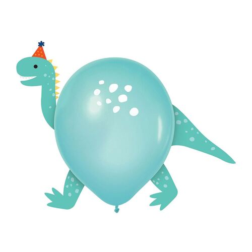 30cm Dino-Mite Party Dinosaurs Latex Balloons & Paper Adhesive Add-Ons 6 Pack