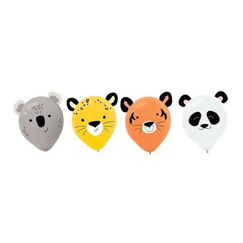 Get Wild Jungle Animals 30cm Latex Balloons & Paper Adhesive Add-Ons 6 Pack