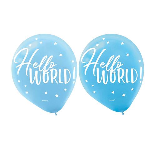 Oh Baby Boy Assorted Hello World Latex Balloons 30cm 15 Pack