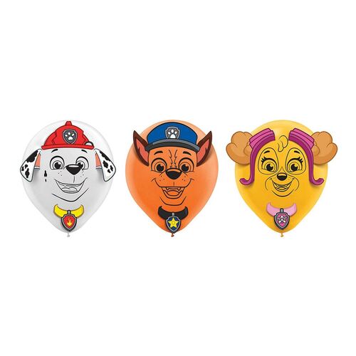 30cm Paw Patrol Adventures Latex Balloons & Paper Adhesive Add-Ons 6 Pack