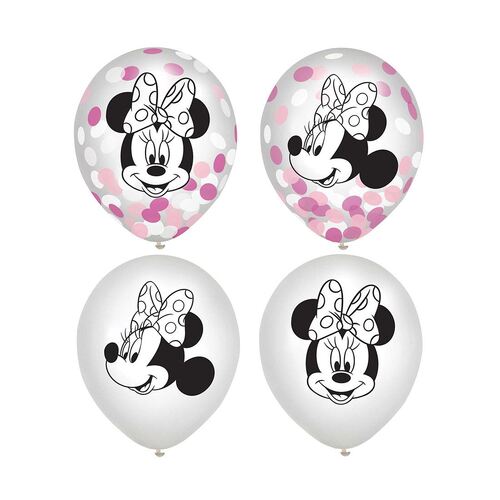 30cm Minnie Mouse Forever Latex Balloons & Confetti 6 Pack