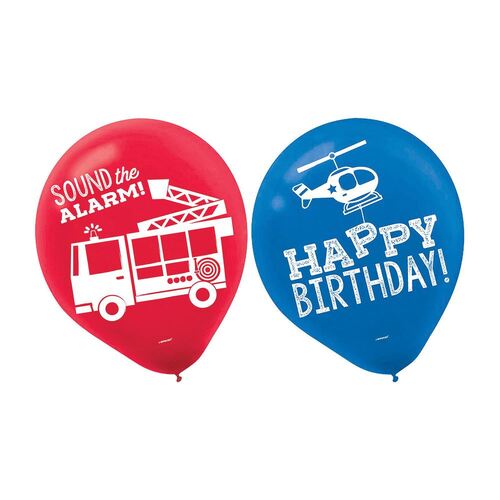 30cm First Responders Happy Birthday Latex Balloons 6 Pack