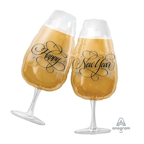 SuperShape Happy New Year Toasting Glasses Foil Balloon