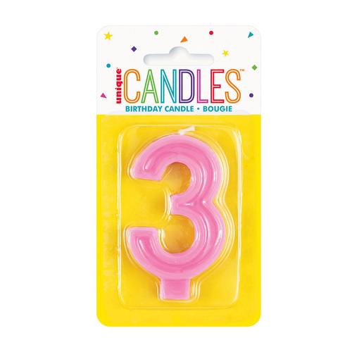 Number 3 Candle Pastel Pink