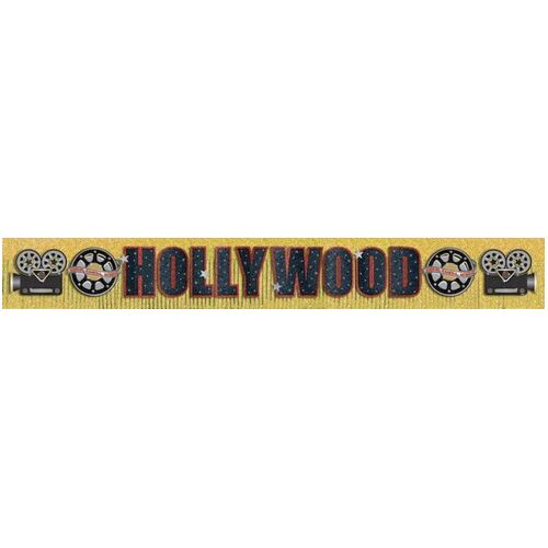 Banner Hollywood Gold Foil Fringe & Cardboard Cutouts (3M x 29cm)